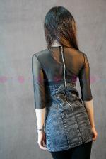 (สินค้าหมดจ้า) มินิเดรสผ้ายืดยีนส์ฟอกสีดำ แต่งด้วยผ้าซีทรูช่วงบน